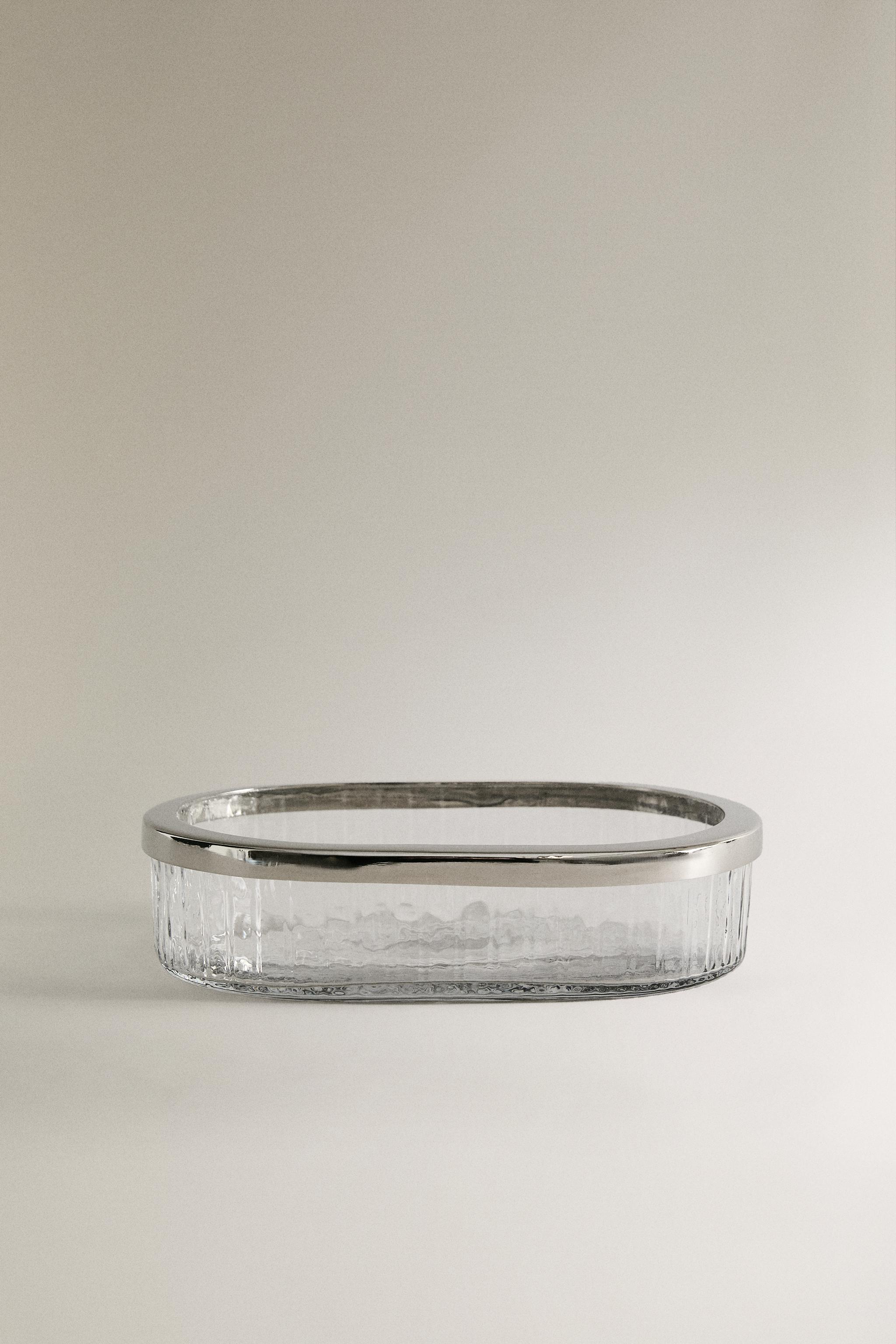 GLASS AND METAL BATHROOM SOAP DISH